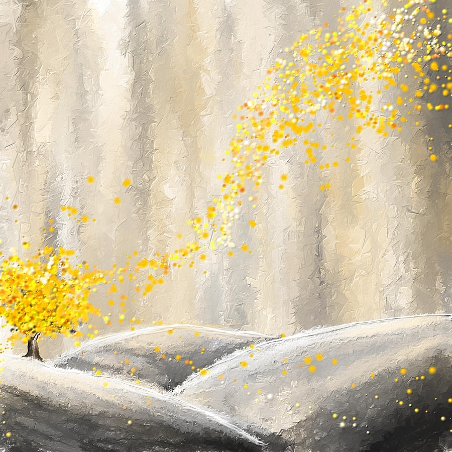 Yellow And Gray Landscape Painting by Lourry Legarde