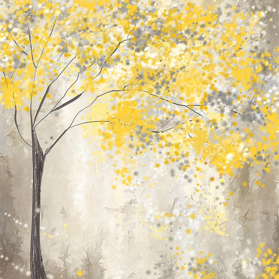 Yellow And Gray Tree Painting By Lourry Legarde