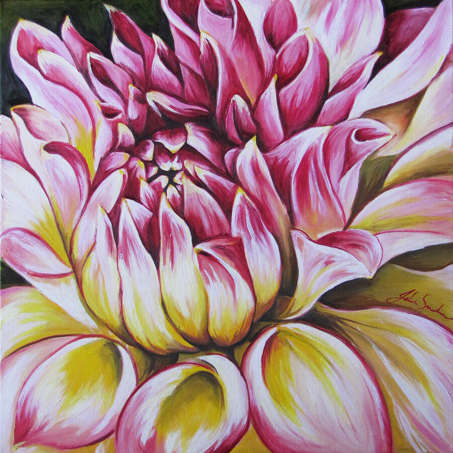 Yellow and Pink Dahlia Painting by Julie Sneeden - Fine Art America