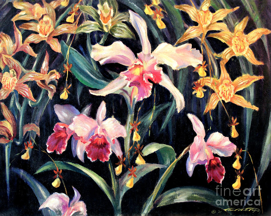 Yellow and Pink Orchids Painting by Art By Tolpo Collection