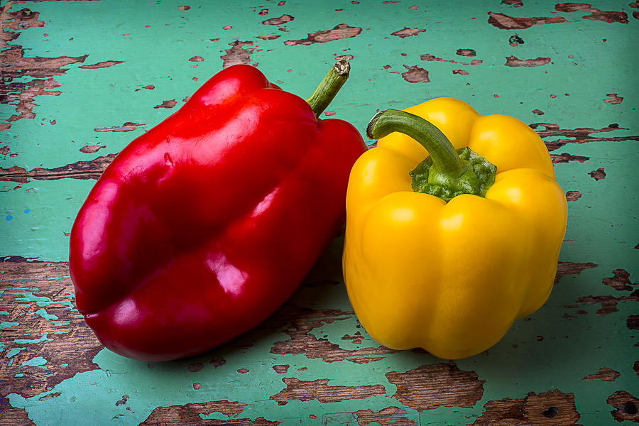 Still Life Photograph - Yellow and Red Bell Pepper by Garry Gay