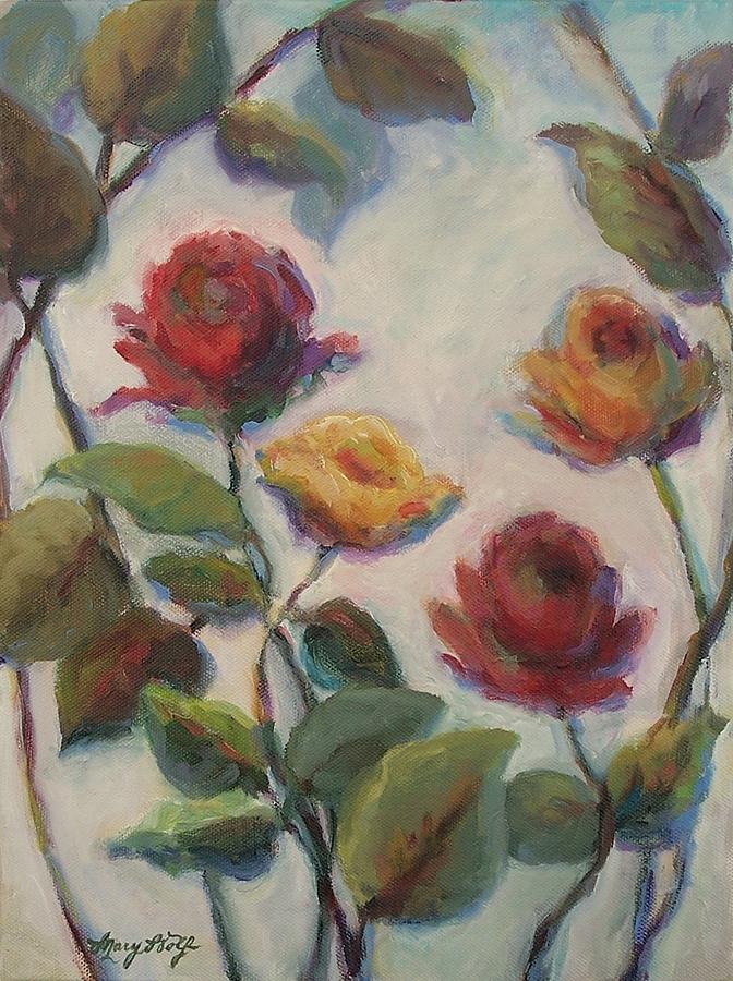 Yellow and Red Roses  Painting by Mary Wolf