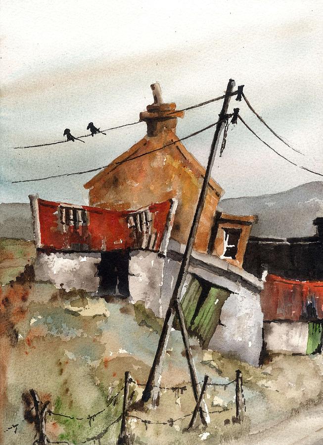 Cottage Painting - Vertical Yellow Hammers by Val Byrne