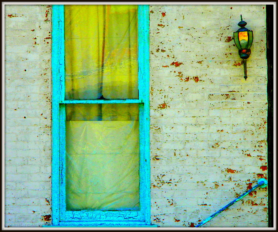 Art Deco Lamp and Yellow and Turquoise Window Photograph by Kathy Barney