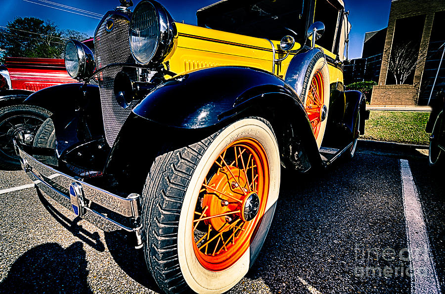 Vintage Photograph - Yellow Antique Car Front by Danny Hooks
