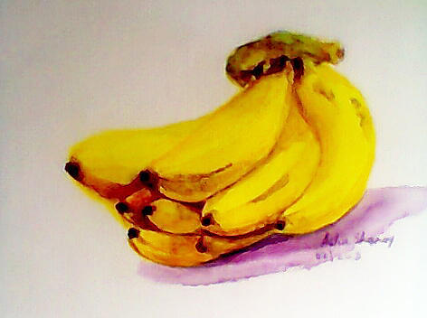 Yellow bananas in watercolor Painting by Asha Sudhaker Shenoy