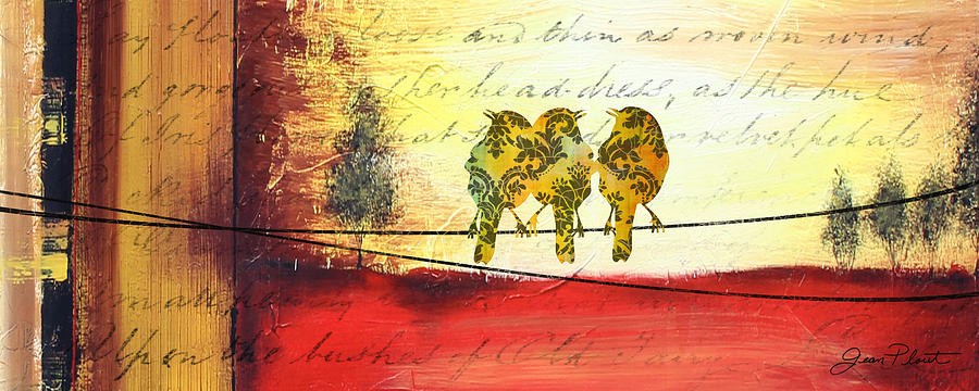 Yellow Birds On Wires Painting by Jean Plout