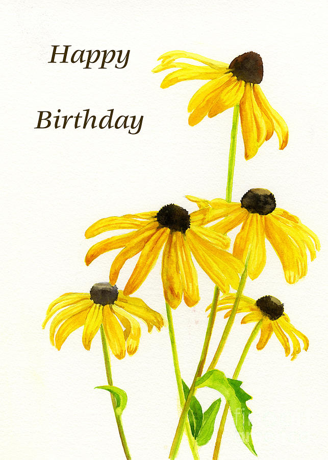 Flower Painting - Yellow Black Eyed Susans Birthday Card by Sharon Freeman