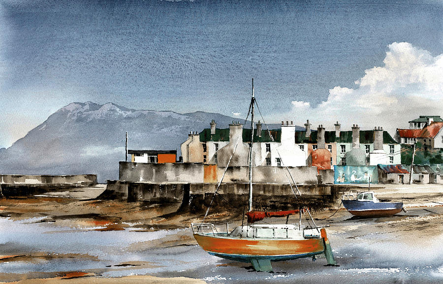 Yellow Boat in Bray Painting by Val Byrne