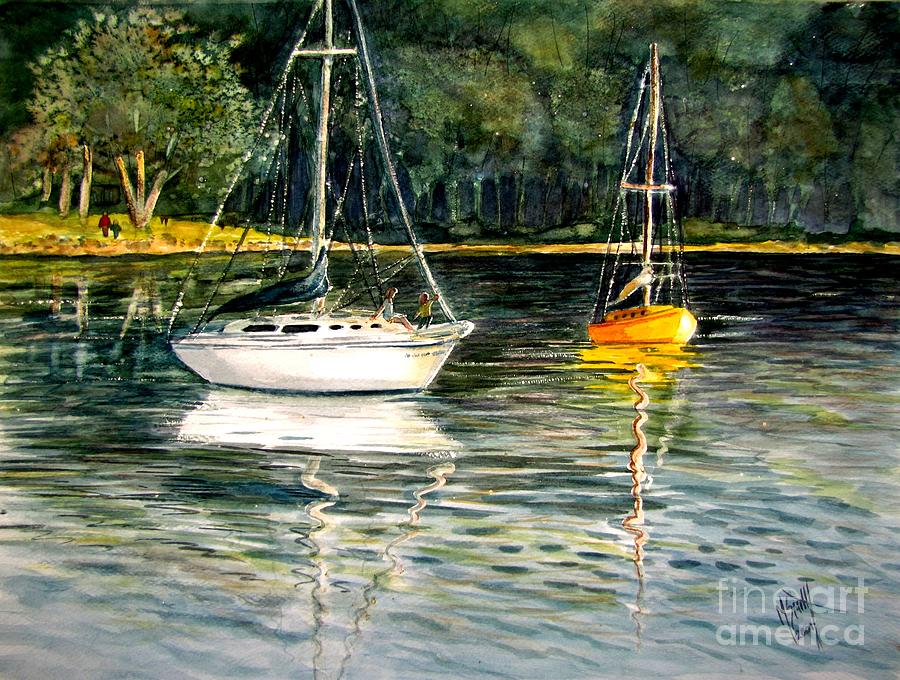 Yellow Boat Sister Bay Painting by Marilyn Smith