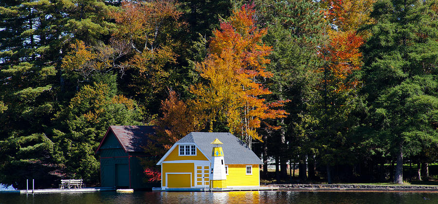 Yellow Boathouse on Old Forge Pond Photograph by David Patterson