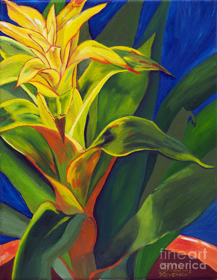 Yellow Bromeliad Painting by Annette M Stevenson