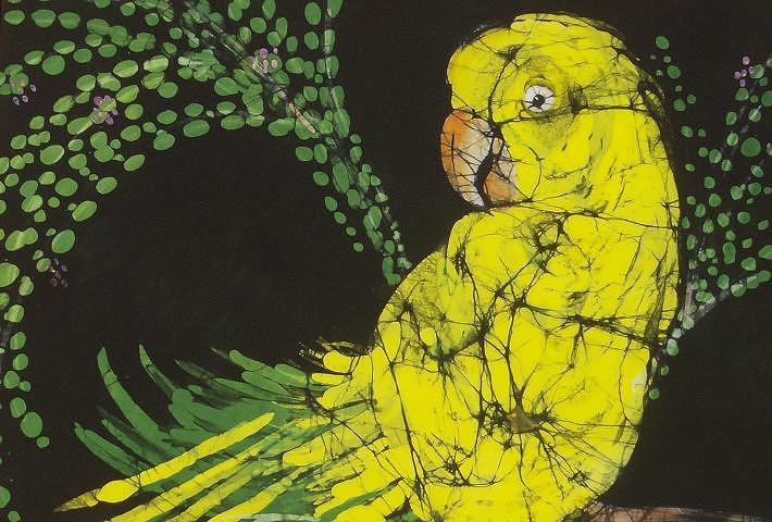 Yellow Budgie Tapestry - Textile by Kay Shaffer