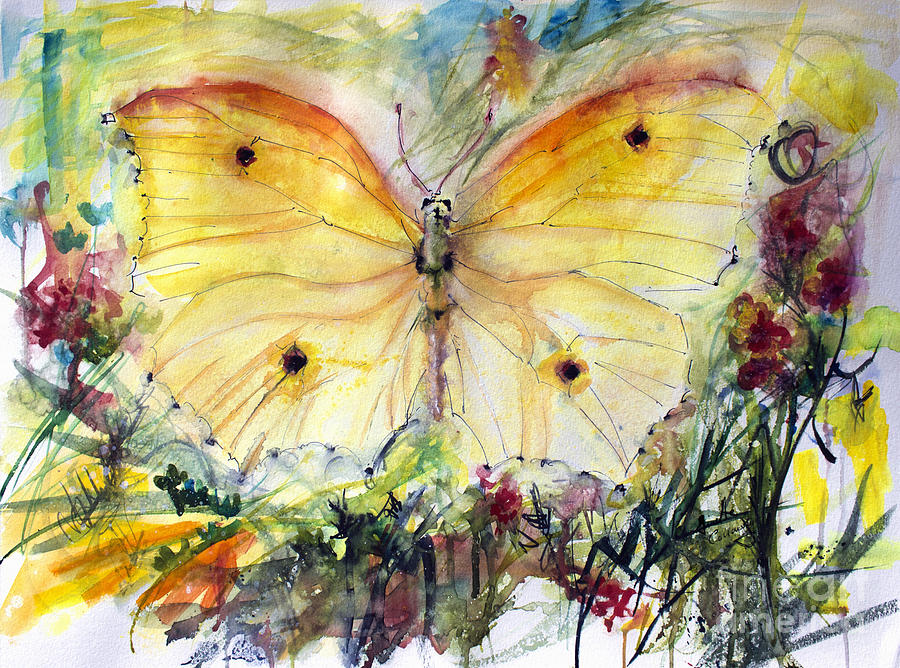Yellow Butterfly Watercolor Painting by Ginette Callaway