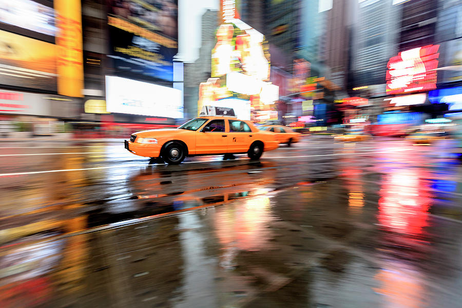 Yellow Cab And Reflections, Times Photograph by Fred Froese