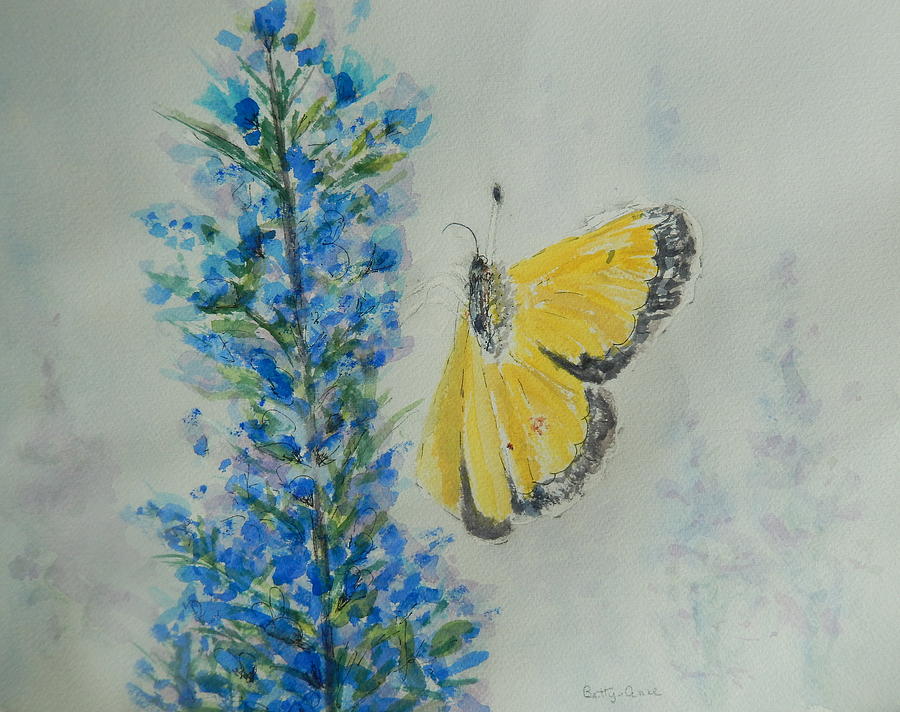 Yellow Cabbage Butterfly Painting by Betty-Anne McDonald