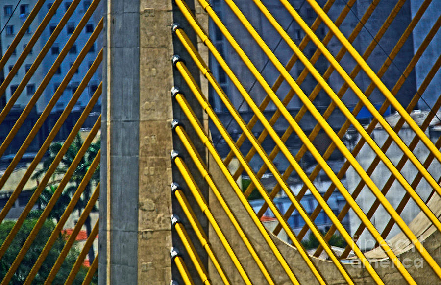 Architecture Photograph - Yellow Cable Stays - Sao Paulo - Brazil / Estaiadinha by Carlos Alkmin