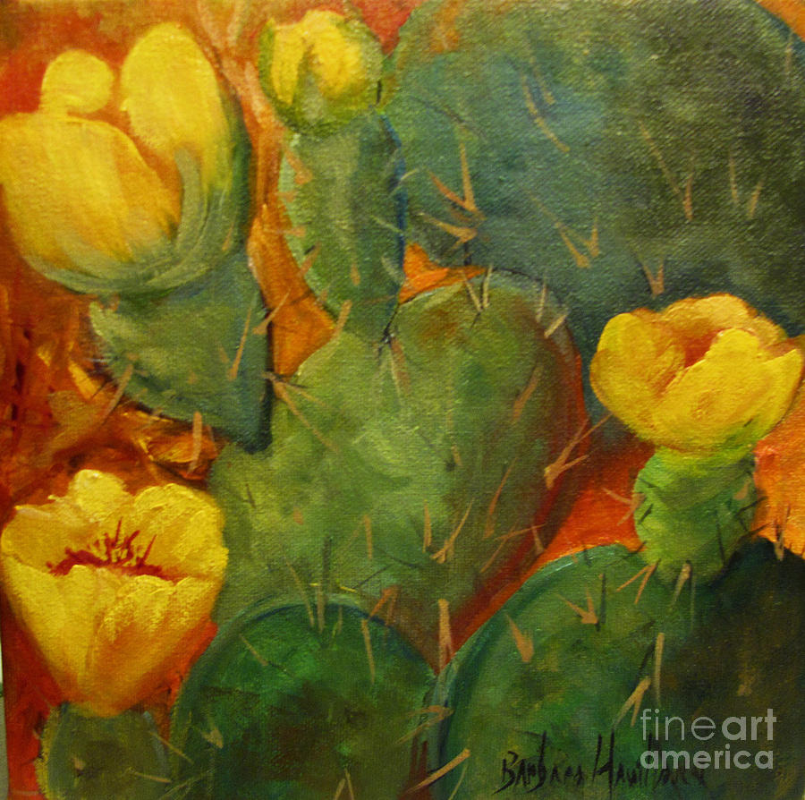 Yellow Cacti Painting by Barbara Haviland