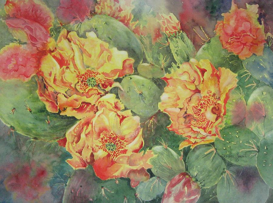 Flower Painting - Yellow Cactus Blooms by Marilyn  Clement