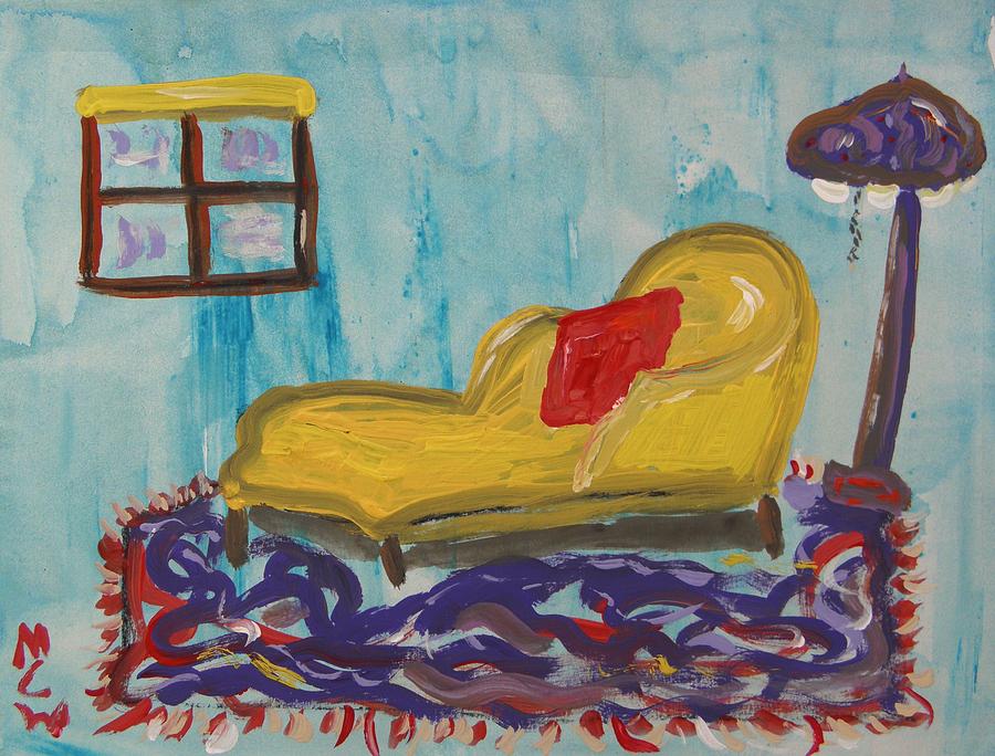 Yellow Chaise-Red Pillow Painting by Mary Carol Williams