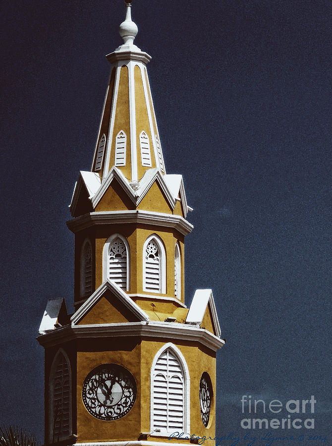 Clock Photograph - Yellow Clock Tower by Gena Weiser