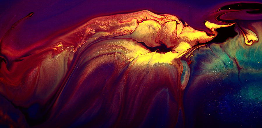Yellow Colorful Horizontal Abstract Art Burning Jellyfish by kRedArt Painting by Serg Wiaderny