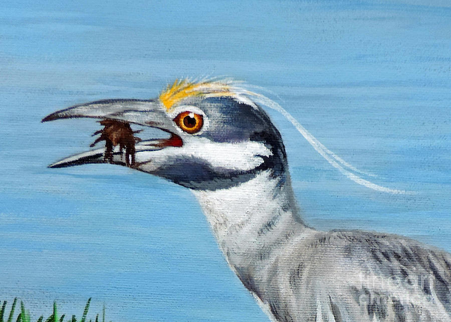 Yellow Crowned Night Heron Lunch Painting by Jimmie Bartlett