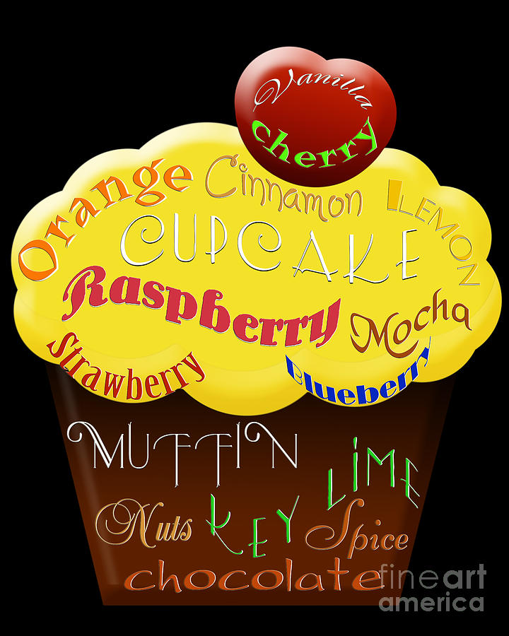 Yellow Cupcake Typography Digital Art by Andee Design