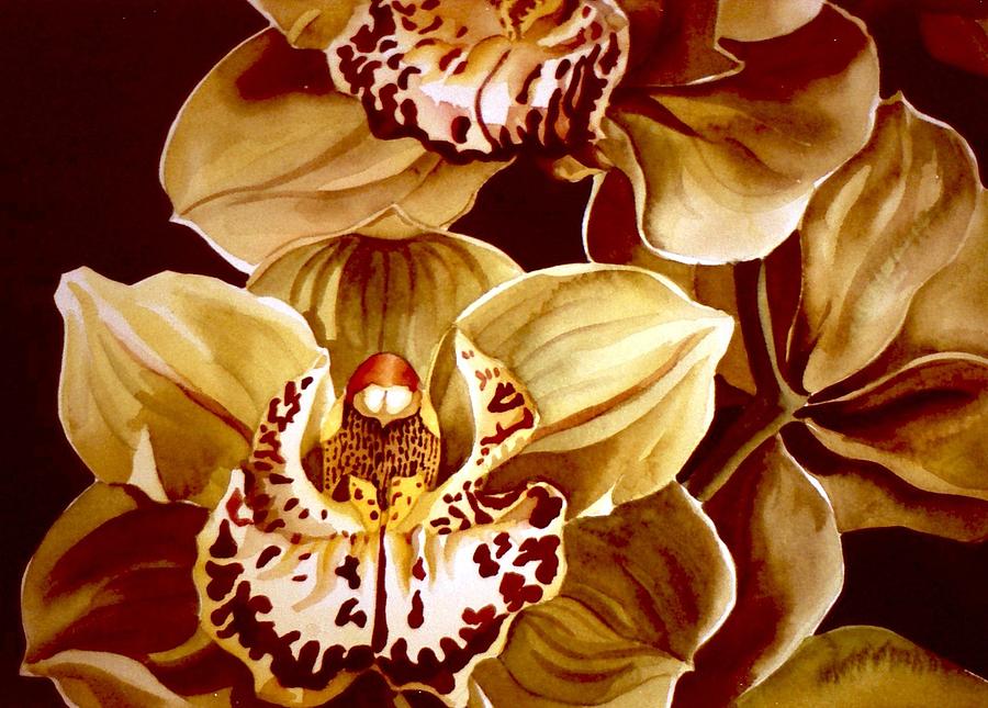 Yellow Cymbidium Orchid Painting By Alfred Ng