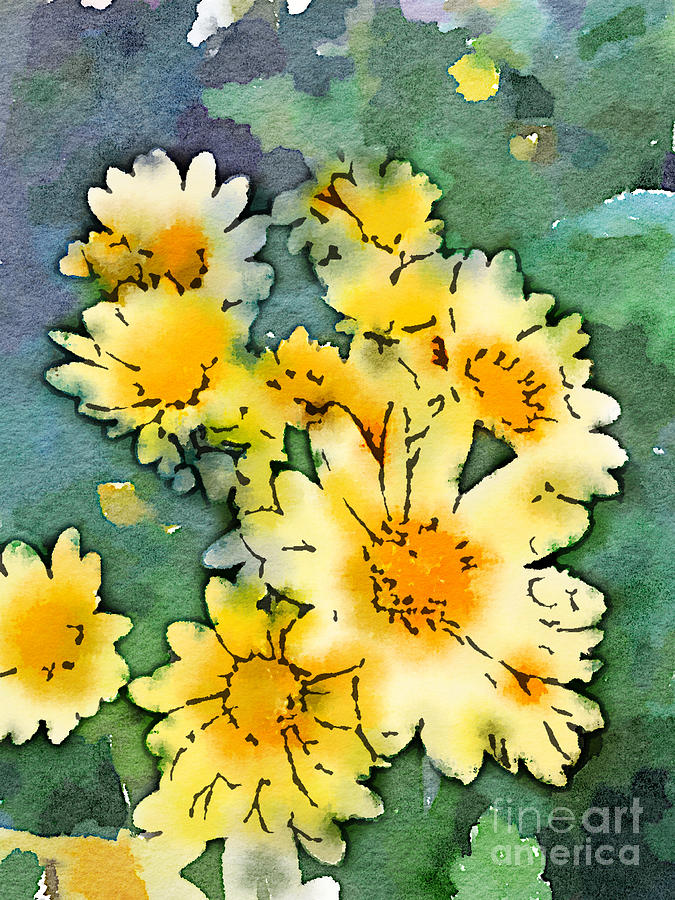 Yellow Daisies Digital Watercolor Digital Art by Beverly Claire Kaiya