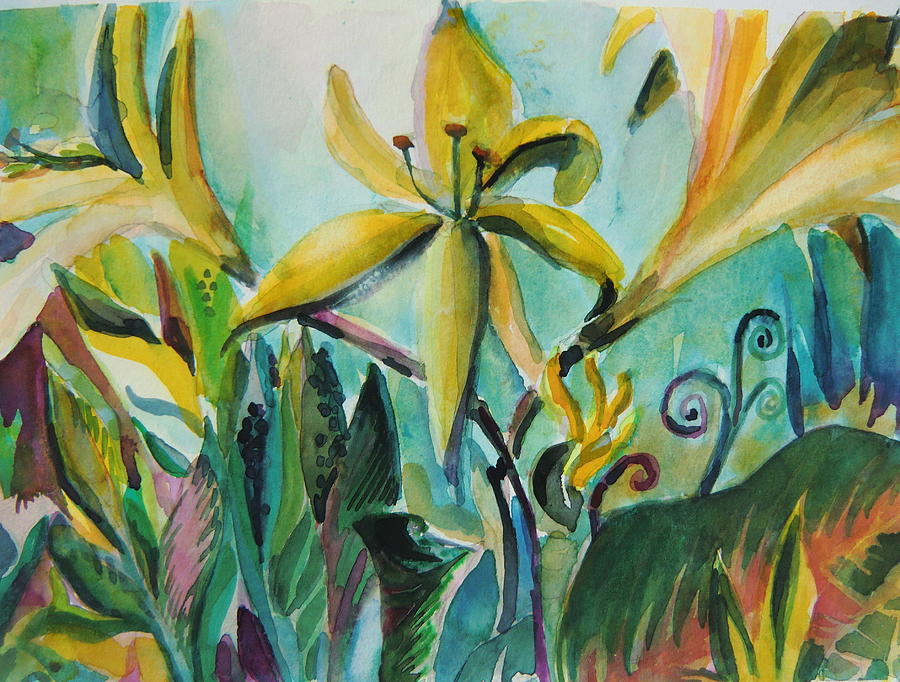 Yellow Day Lilies Painting by Mindy Newman