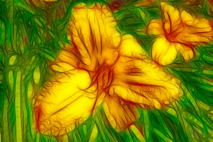 Yellow Day Lilies Painting by Omaste Witkowski