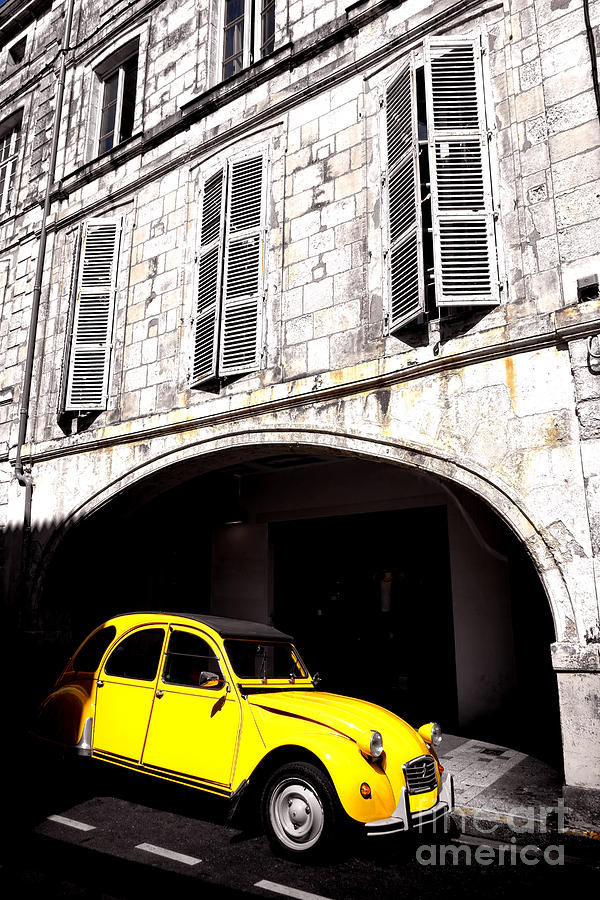 Vintage Photograph - Yellow Deux Chevaux in Shadow by Olivier Le Queinec