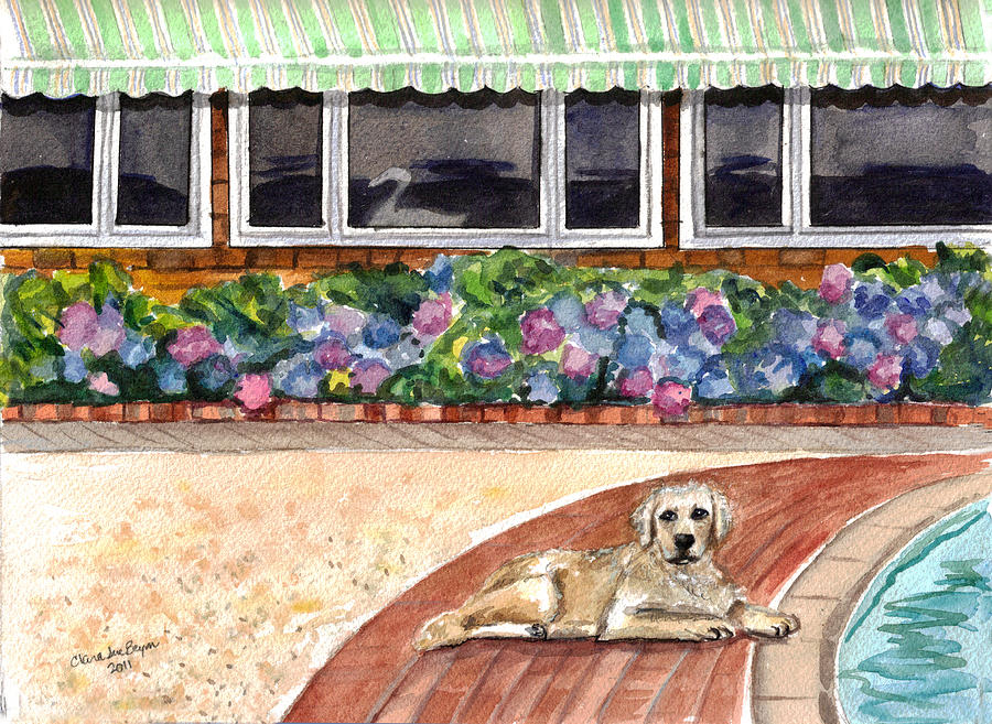 Flower Painting - Yellow Dog Poolside by Clara Sue Beym