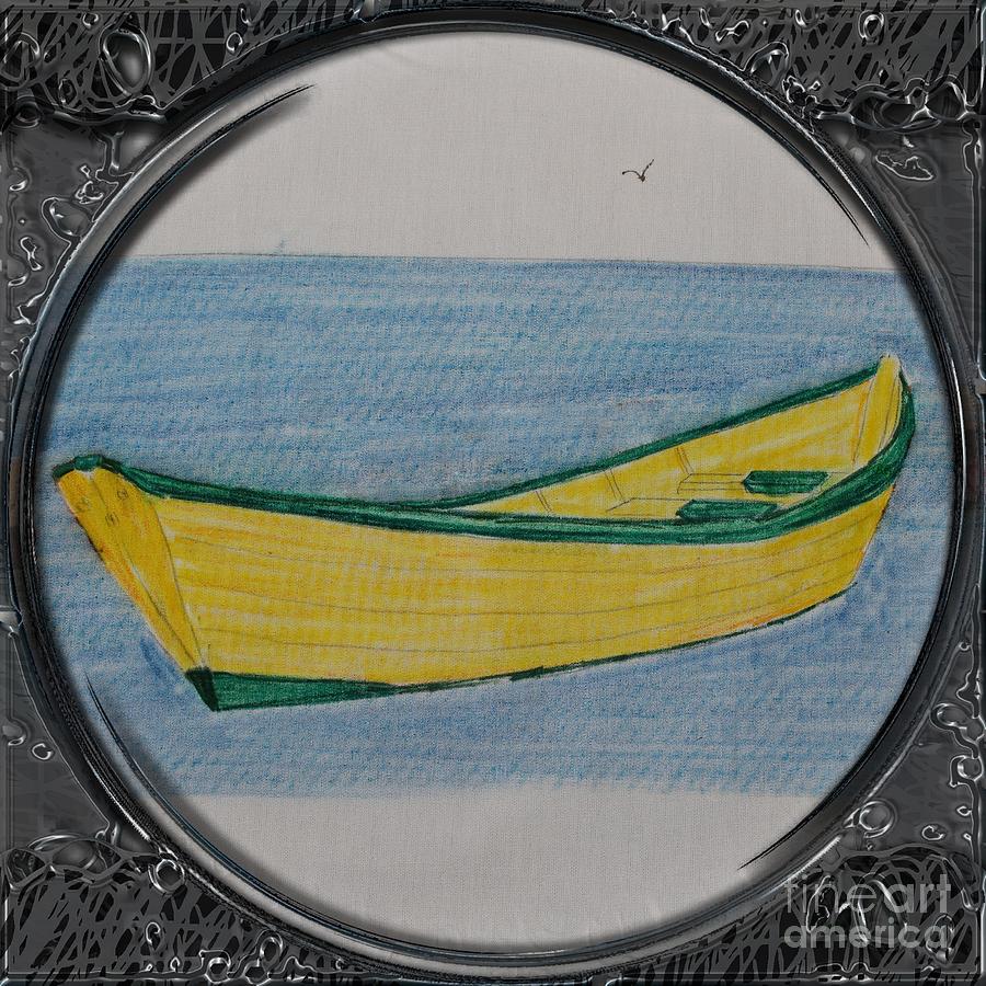 Yellow Dory Porthole Vignette Drawing by Barbara A Griffin