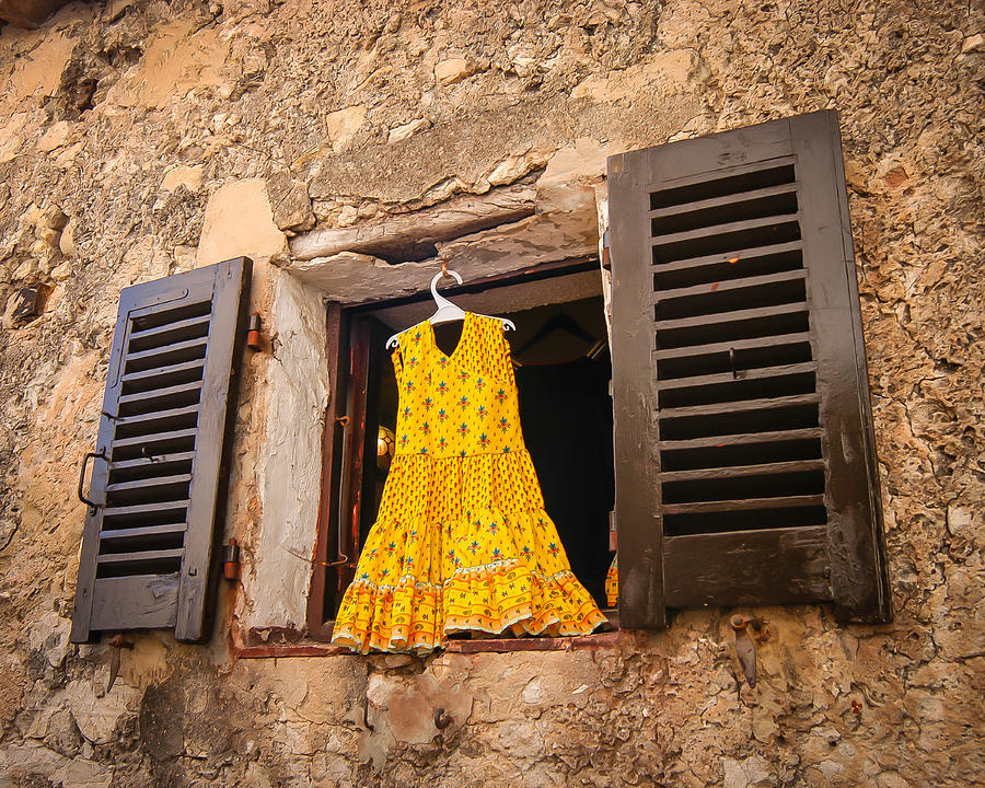 Dress Photograph - Yellow Dress in the Window by William Krumpelman