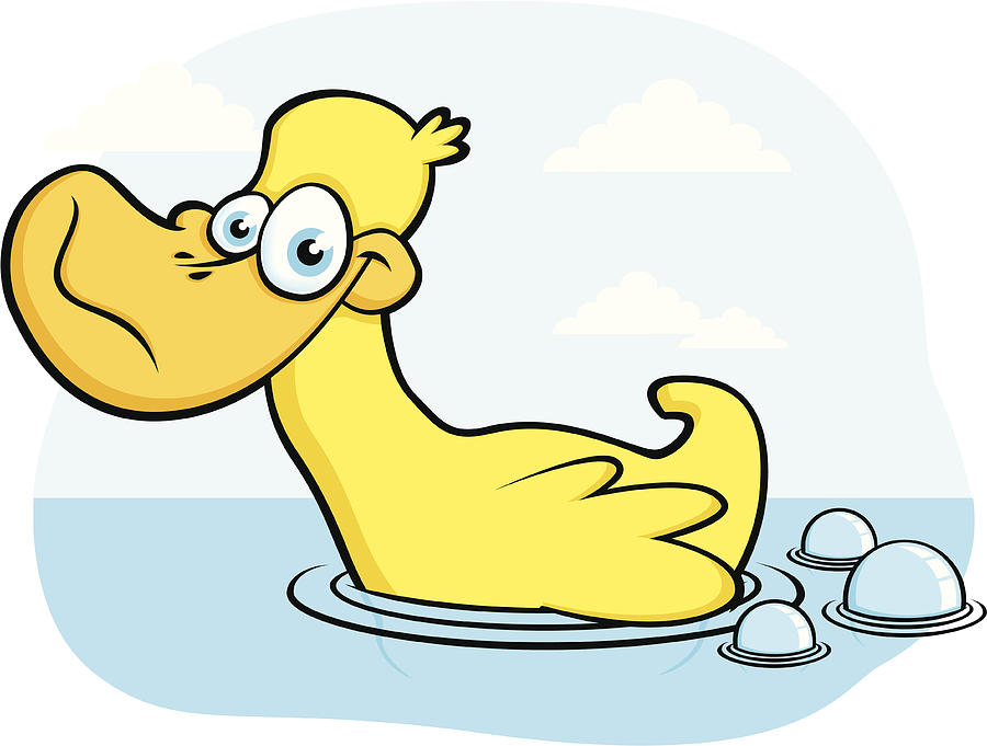 Yellow Duck in Water Making Bubbles Drawing by Antcreations