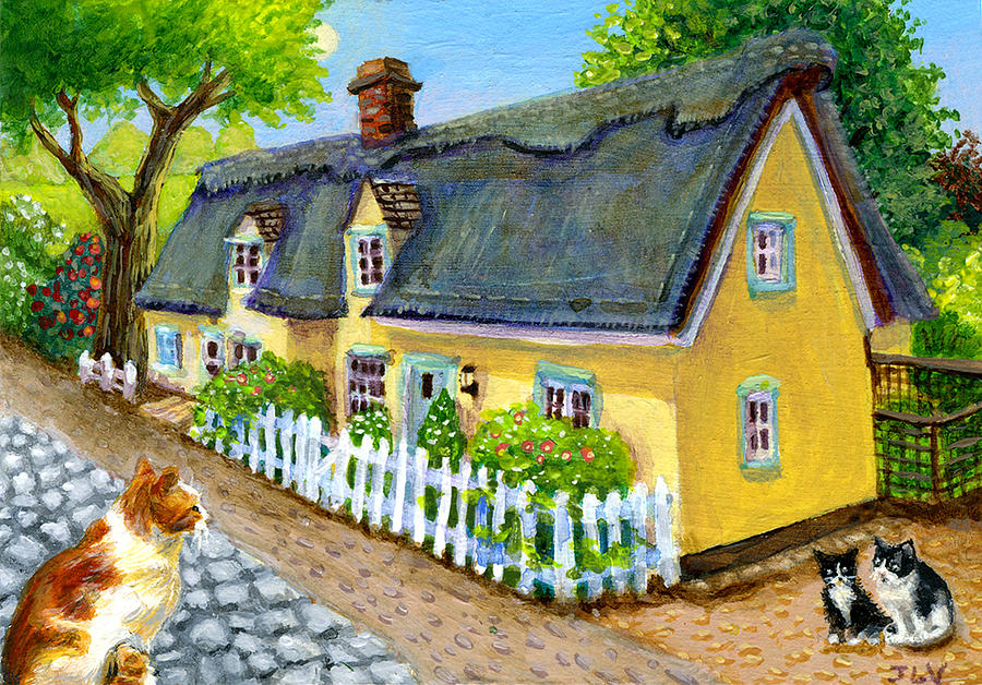 Yellow English Cottage Painting by Jacquelin L Vanderwood Westerman