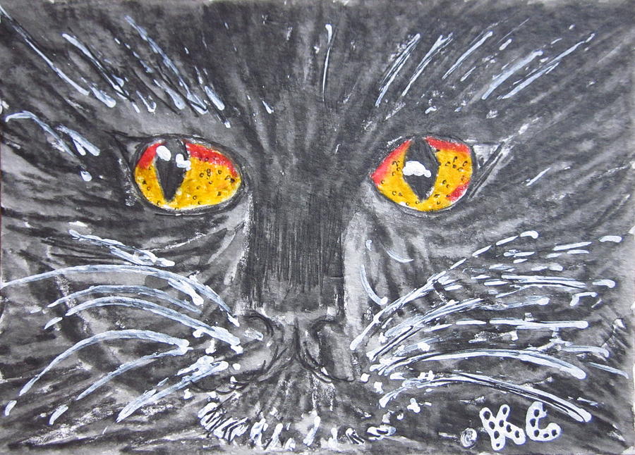 Yellow Eyed Black Cat Painting by Kathy Marrs Chandler