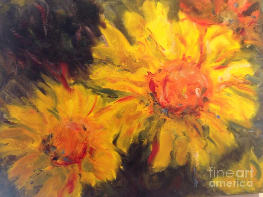 Yellow Faces Painting by Karen Carmean