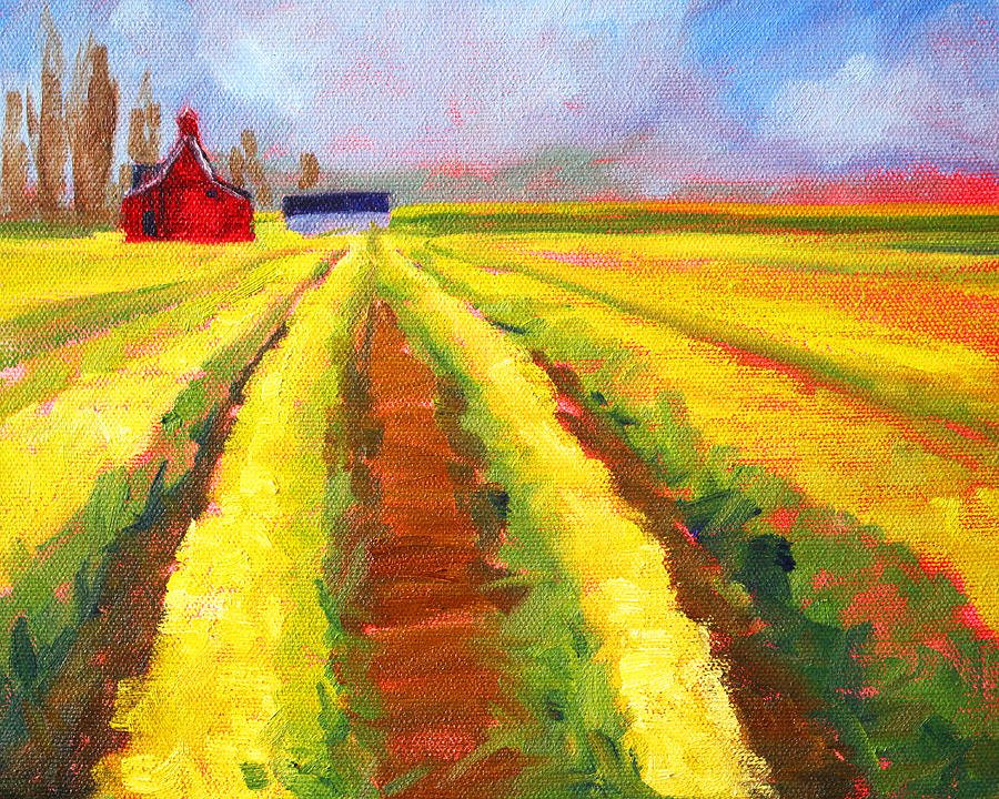 Yellow Field Landscape Painting by Nancy Merkle