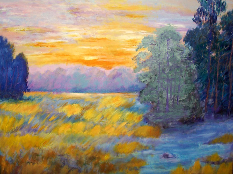 Landscape Painting - Yellow field by Mona Forest