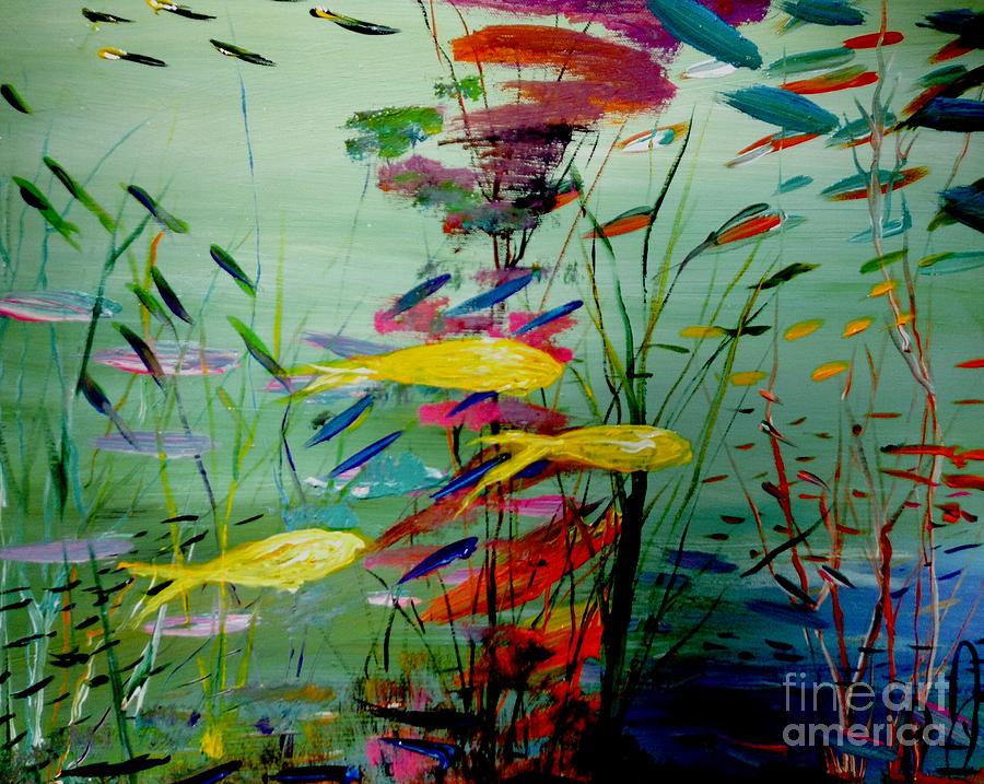 Yellow Fish Aquarium Painting by James Daugherty