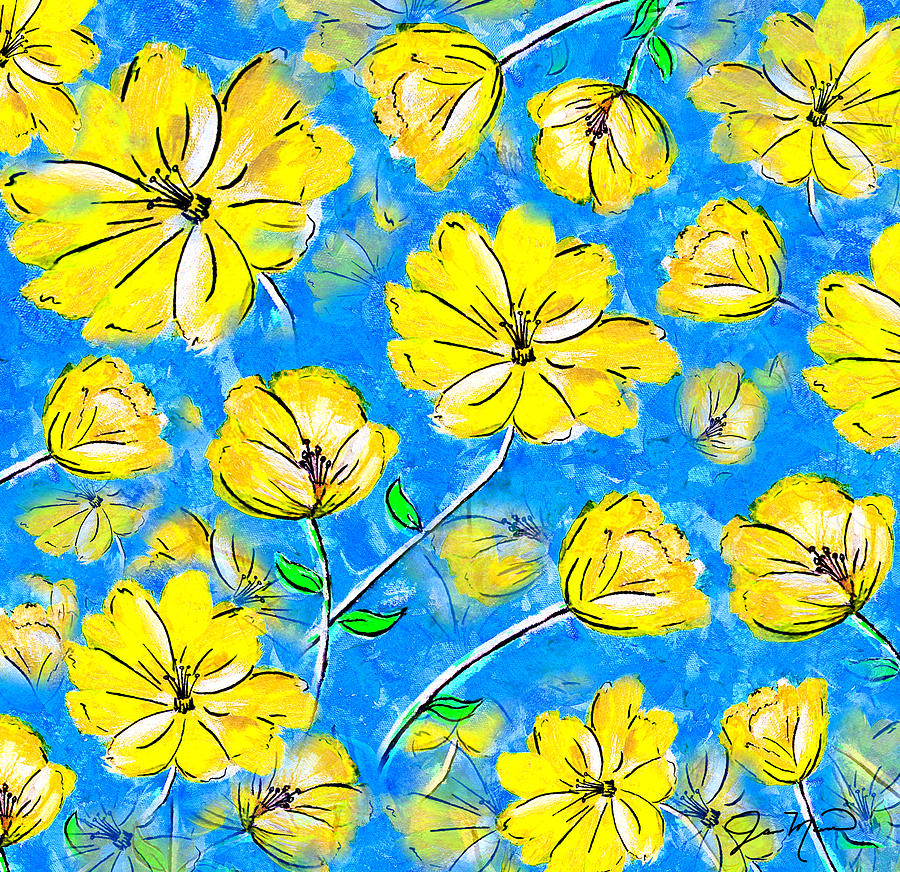 Yellow Flowers by Jan Marvin Painting by Jan Marvin