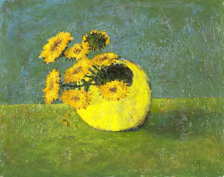Yellow Flowers in a Yellow Vase Painting by Richard Wandell