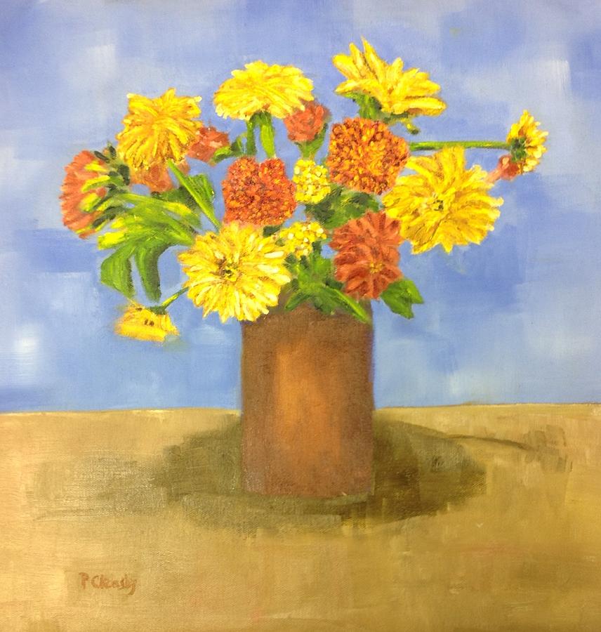 Flower Painting - Yellow Flowers in Vase by Patricia Cleasby