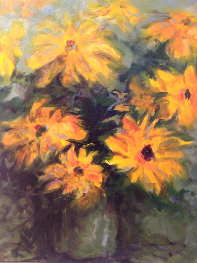 Yellow Flowers Painting by Karen Carmean