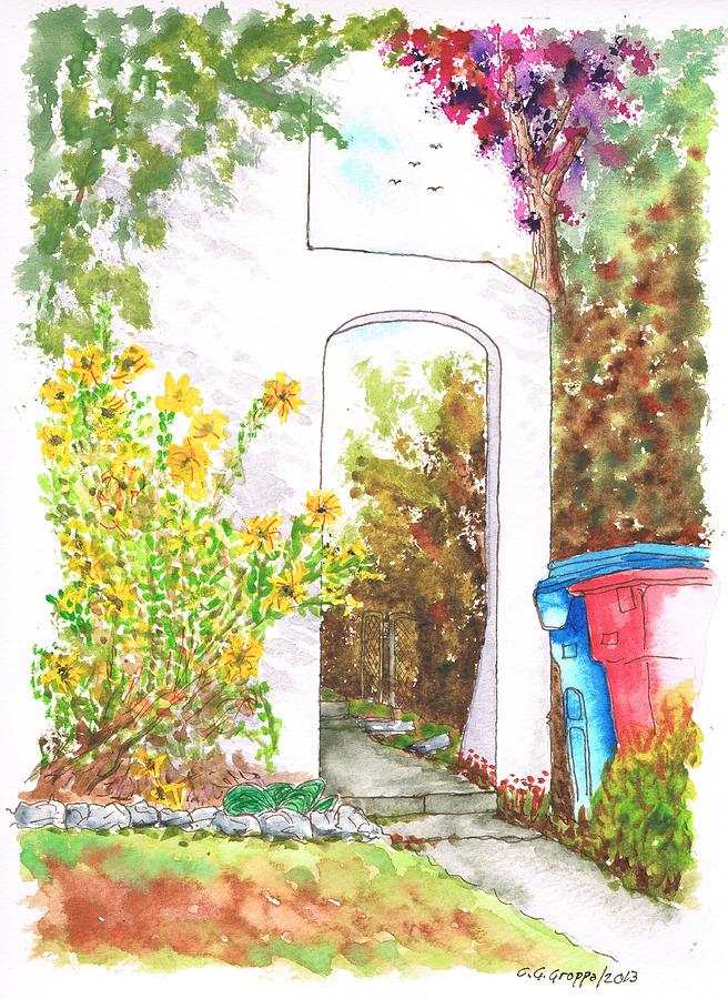 Yellow flowers near arc entrance - West Hollywood - California Painting by Carlos G Groppa