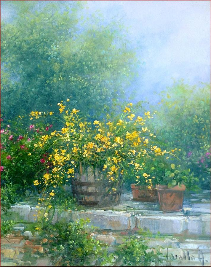 Flower Painting - Yellow flowers - Original by Antonietta Varallo