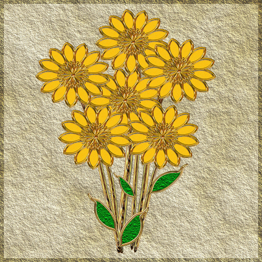 Gold Digital Art - Yellow Flowers by Pat Follett